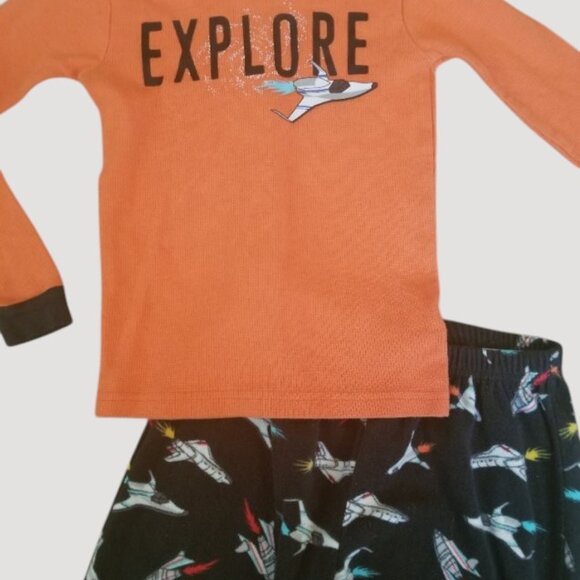 CARTER’S Orange and Black Thermal Fleece Spaceship Print Pajamas Boys Size 7 * - Picture 3 of 3